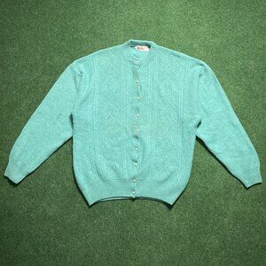 Vintage Women’s ATAM Super Angora Wool Cardigan Sweater Turquoise-Green 36